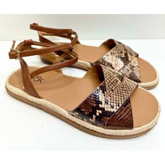 Nordstrom Rack Snakeskin Ankle Strap Espadrille Sandals Size 4 - Picture 2 of 6